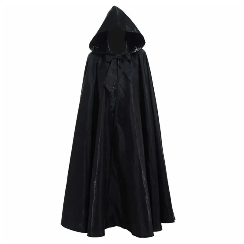 Witchcraft Vampire Robe for Adult, Hooded Long Cloak, Halloween Party, Cosplay Costume, Black, Medieval Cloaks, 2024 Hot Selling