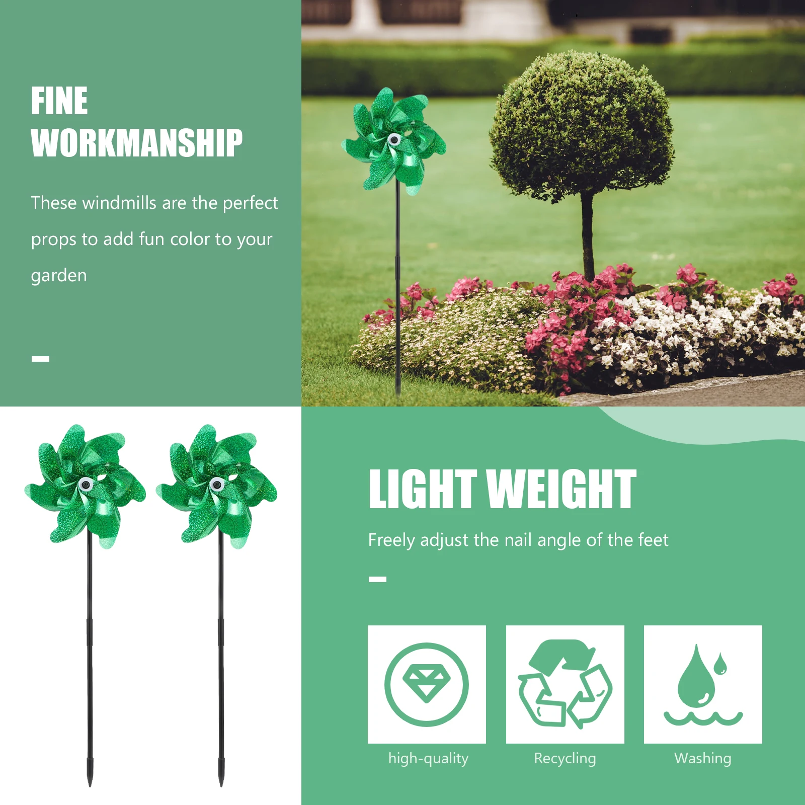 

4 Pcs Decoration Bird Repelling Pinwheel Rotating Windmill Decors Windmills Green