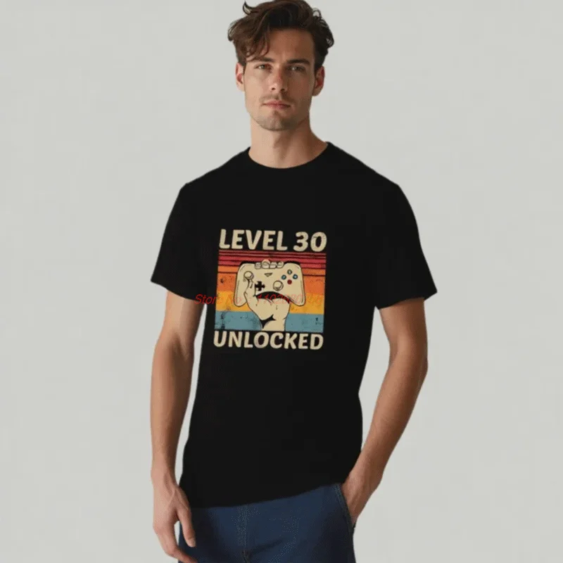 Game Lovers Level 30 Unlocked Classic Graphic T Shirts Summer Short Sleeve T-Shirts High Quality Streetwear Men's Clothing