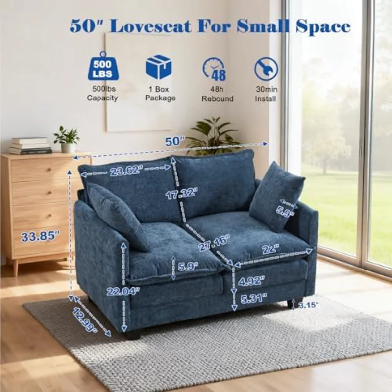 50'' Loveseat Sofa Cloud Sofa Couch, Modern Loveseats 2 Seat Couch 27