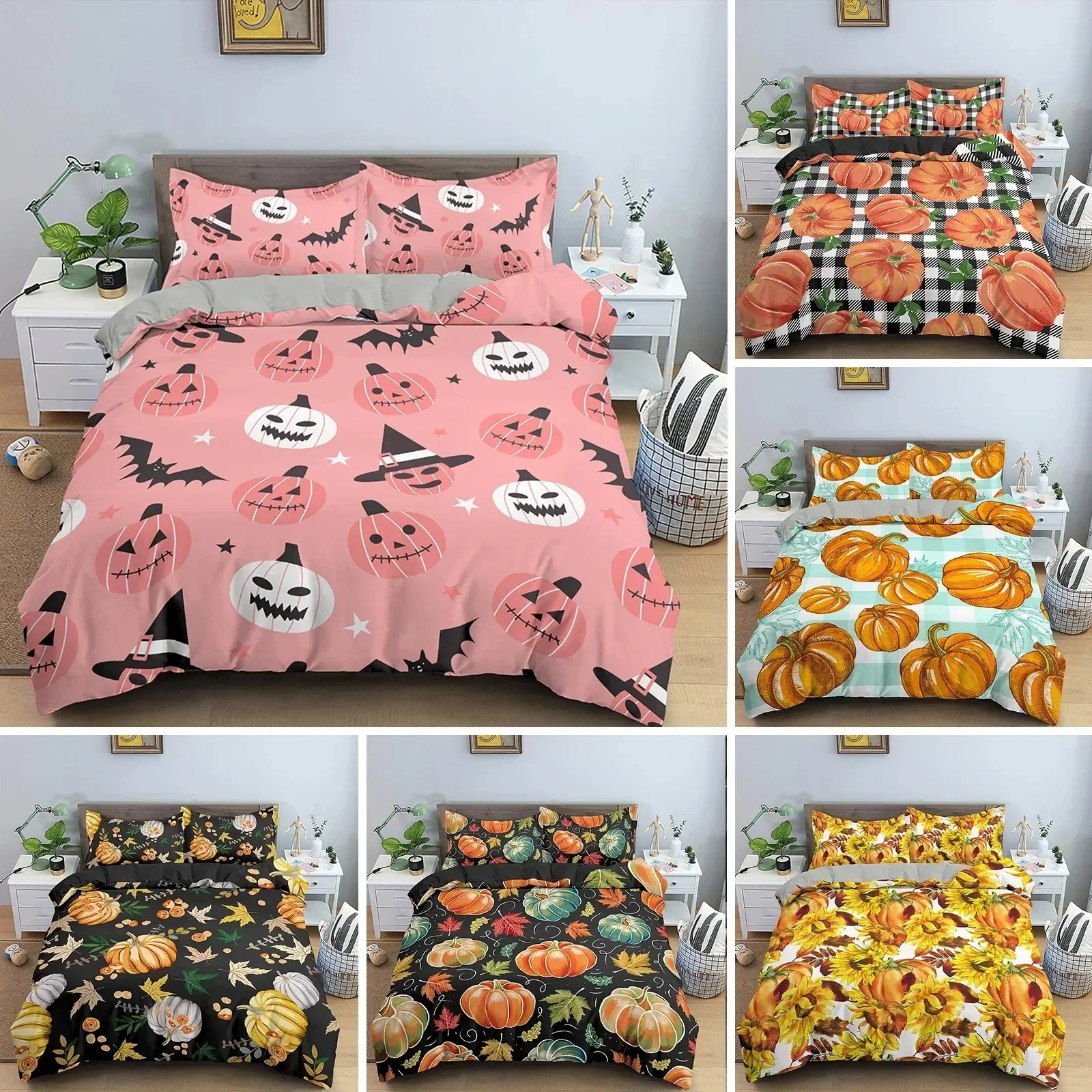

Pumpkin Bedding Set Halloween Decor Duvet Cover Set Bed Set Duvet Cover with 12 Pillowcase Comforter Bedding Sets Twin Queen