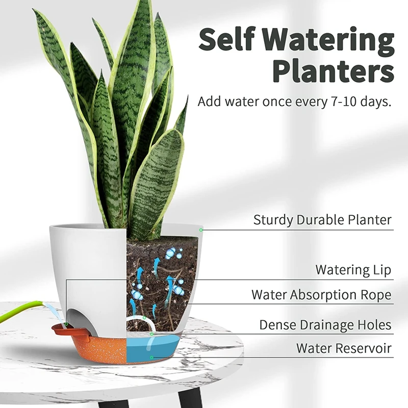 Plant Pots 6 Inch Self Watering Planters With Drainage Hole, Planters For All House Plants, Succulents,Snake Plant 10Pcs