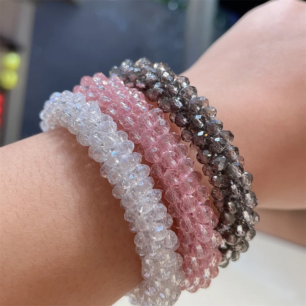 Imitation Crystal Beads Hair Rope for Women Ponytail Scrunchies Elastic Beaded Rubber Hairband Hair Accessories Bracelet Gifts