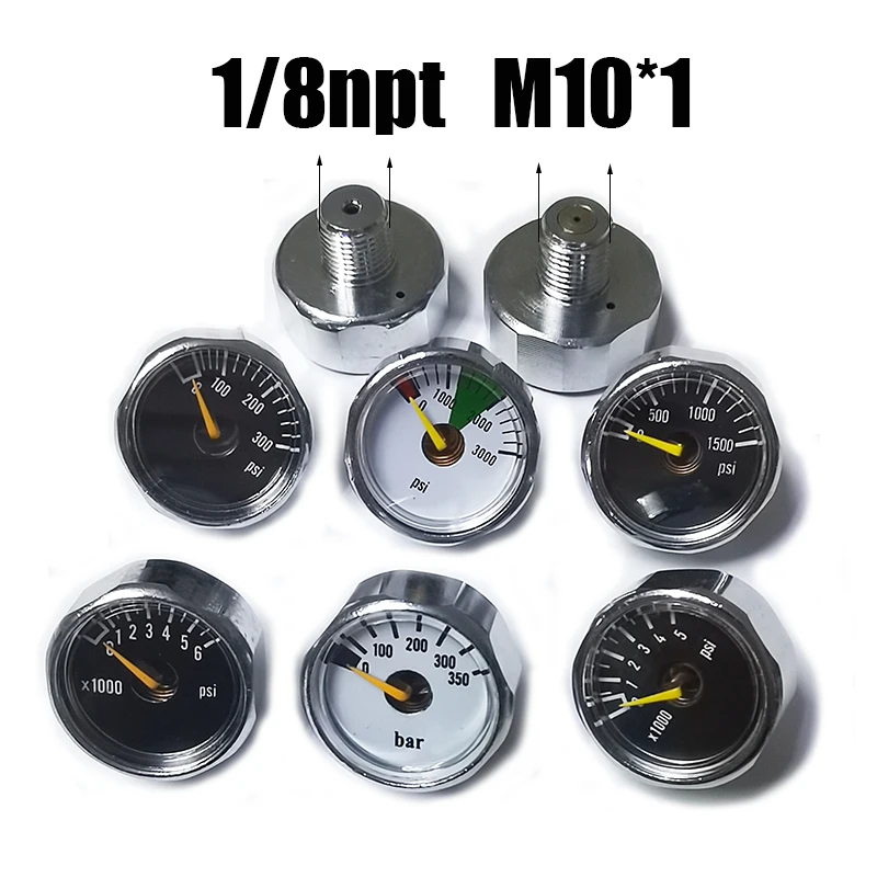 Mini Gauge Manometer 1inch 25mm Hand Pump HPA 350bar  300psi  1500psi  3000psi  5000psi  6000psi 1/8NPT M10*1 1/8BSPP