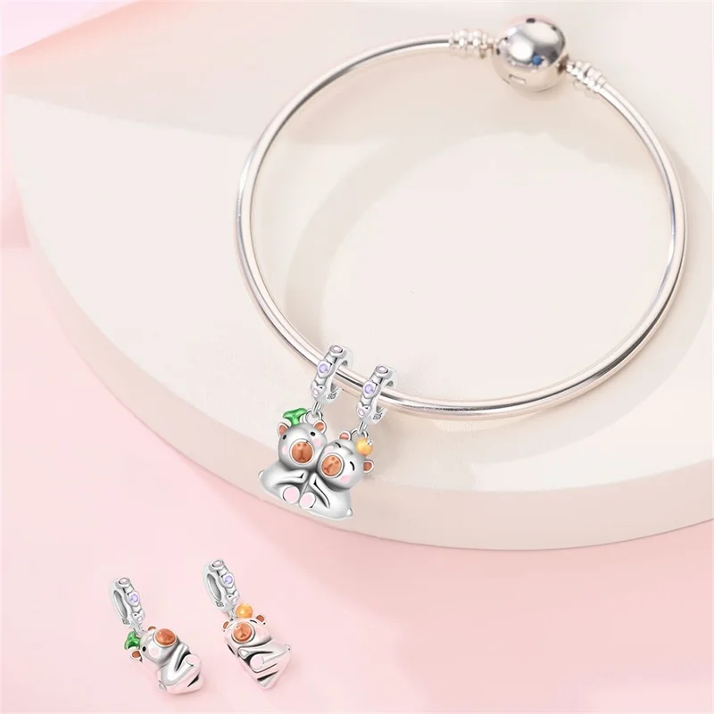 New 925 Sterling Silver Magnetic Combination Capybara Charms Pendant Couple Beads Fit Original Bracelet DIY Jewelry Accessory