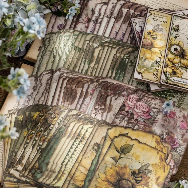 30 Stück 6 Stile Nachricht Handzelt Memo Papier Retro Pflanze Blumenrand Papier Notizblock dekoratives Schreiben