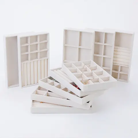 Jewelry Organizer Velvet Jewelry Storage Tray Display Ring Bracelet Necklace Storage Box Showcase Drawer Organizer Trays Beige