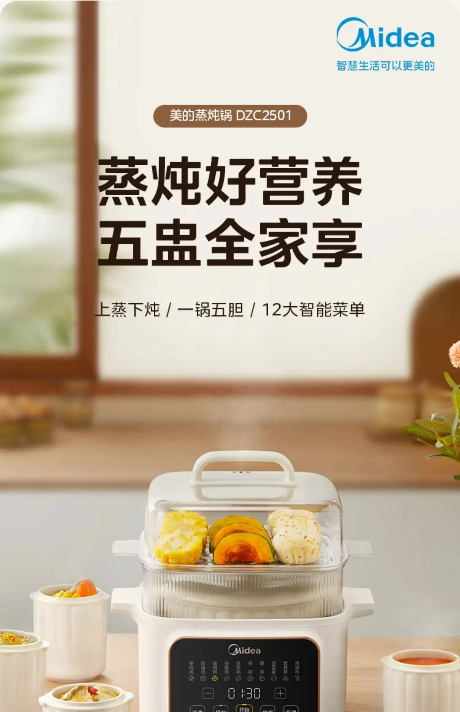 220V Midea Electric Stew Pot Ceramic Automatic Multi-function Cooker Large Capacity for Soup Porridge Bird Nest