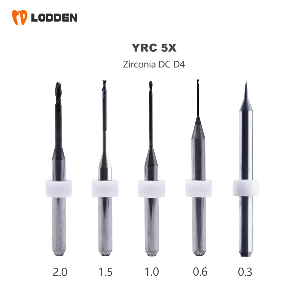 LODDEN Dental Lab YRC 5X Milling Burs 1pcs for Zirconia DC Cutters D4 *0.6/1.0/2.0 Diamond Grinding Drills Dental Tools