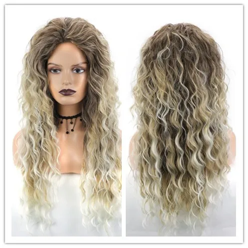 European and American wigs long curly hair, chemical fiber wig headgear, oblique bangs puffy wig headgear one wholesale