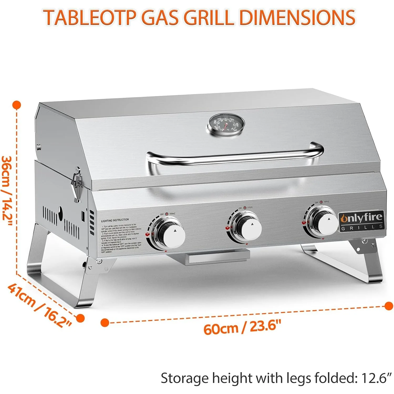 Tabletop Gas Grill 3-Burner, Portable Propane BBQ Grill