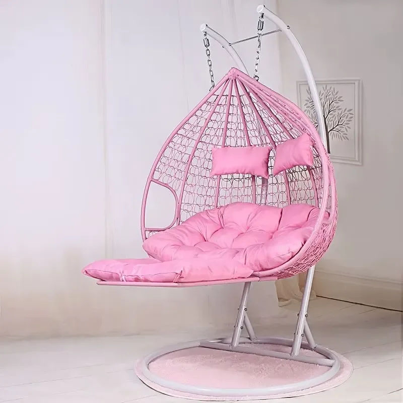 Outdoor Wicker Hanging Egg Swing Chair with Stand Double Hammock for Garden Terrace Relaxation Furniture for Adults