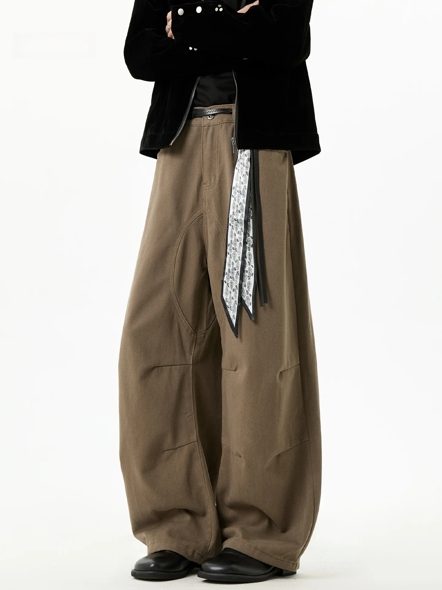 

American High Street Wide Leg Men's Jeans Autumn Splicing Pleated Trendy Loose Straight Tube Knife Workwear Pants