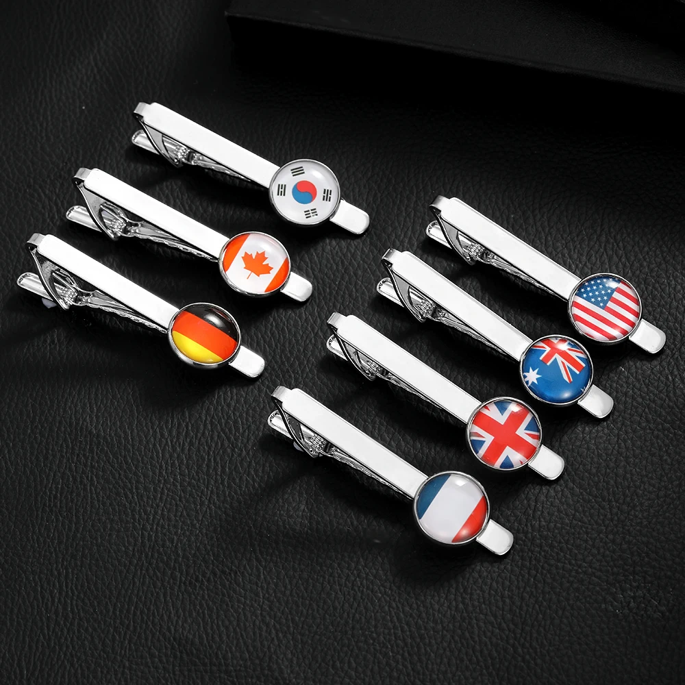 Classic National Flag Pattern Charm Tie Clip USA Britain Germany France Canada South Korea Australia Mens Jewelry