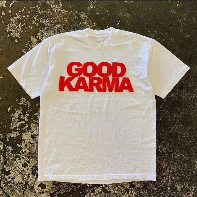 Fashion women's Hip-Hop Streetwear Tees Oversized Letter Print “GOOD KARMA”  Y2k O-neck  loose cotton T-Shirt cute Women's Top