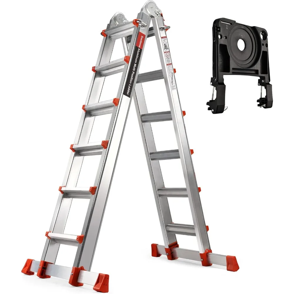 Ladder, A Frame 6 Step Ladder Extension 22 Ft Multi Position & Removable Tool Tray with Stabilizer Bar, 330 lbs Weight Rating