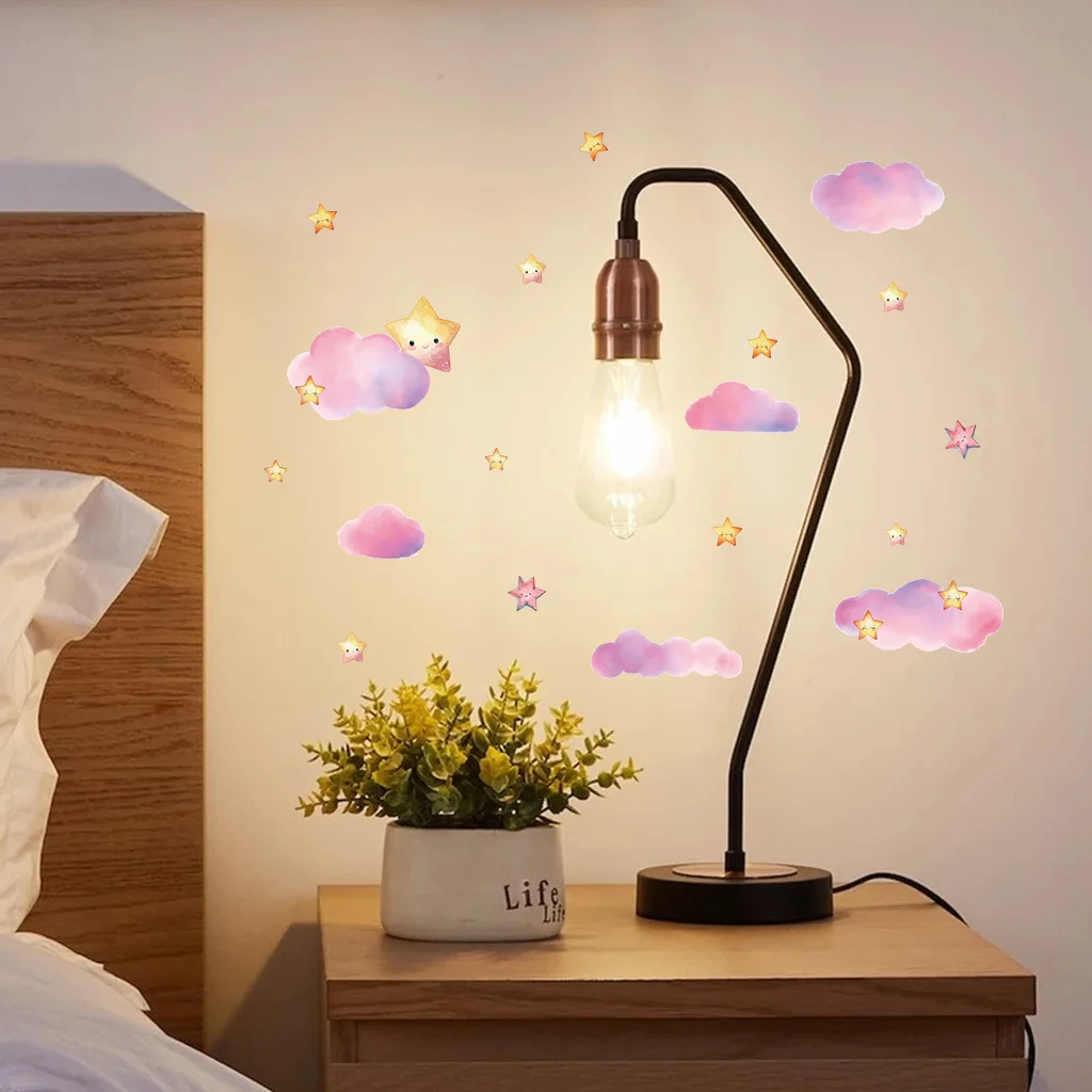 Cute Clouds Stars Luminous Wall Stickers Children's Room Decoration Cartoon Stickers Home Decoration Stickers Posters