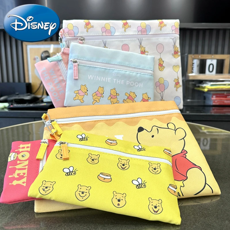 

3pcs Disney Pooh Bear Folder Cartoon Document Bag Coin Purse Zipper Pencil Case Stationery Storage Pouch School Office Supplies