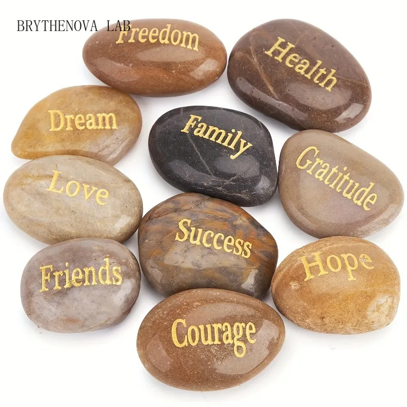 10pcs Inspirational Stones Positive Affirmation Like Freedom Health Family Love Success Friend Courage Gratitude Hope Home Decor