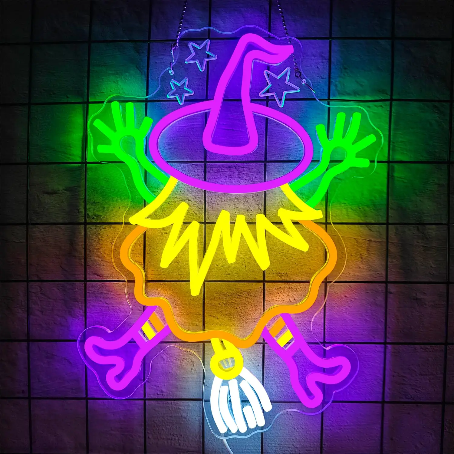 Halloween Witch Hat Neon Sign Dimmable Witch Led Sign Wall Decor For Flying Witches Hitting Tree Funny Party Gifts