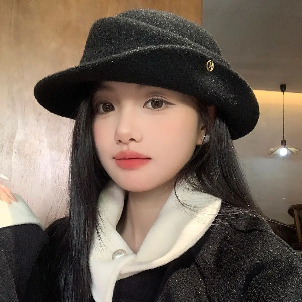 French British Style Hepburn Style Flat-top Cap Woolen Elegant Black Felt Hat Retro Wide Brim Women Jazz Hat Bride