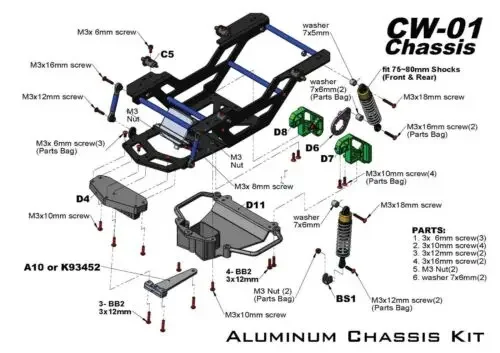 RcAidong Aluminum Chassis Frame Kit for TAMIYA CW01 Chassis Lunch Box/Unimog 406 Upgrades