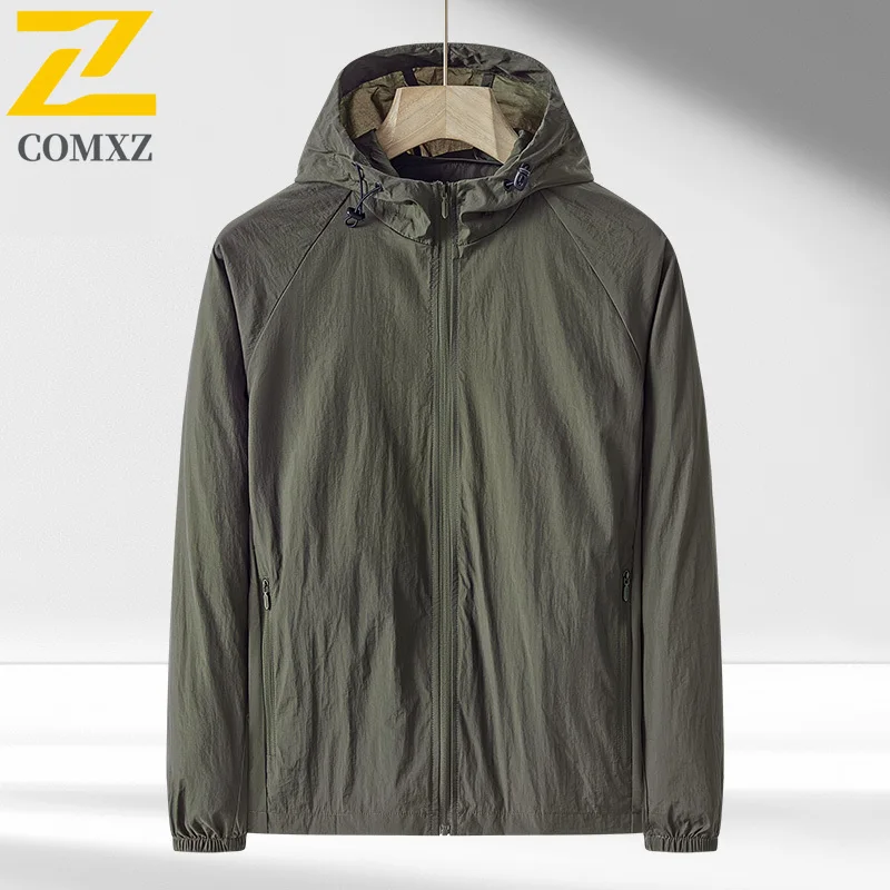 Summer Zip Hooded Coat Men UPF50+ Sun Protection Running Surfing Athletic Windbreaker Lightweight Rash Guard Long Sleeve Tops