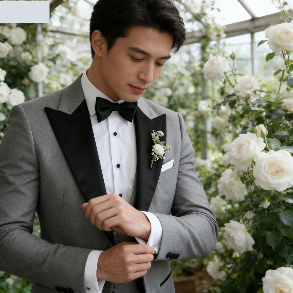 

Men's Wedding Terno Slim Fit Solid Lapel Repeated Smoking 3-Piece Casual Blazer with Pants And Tie for Men