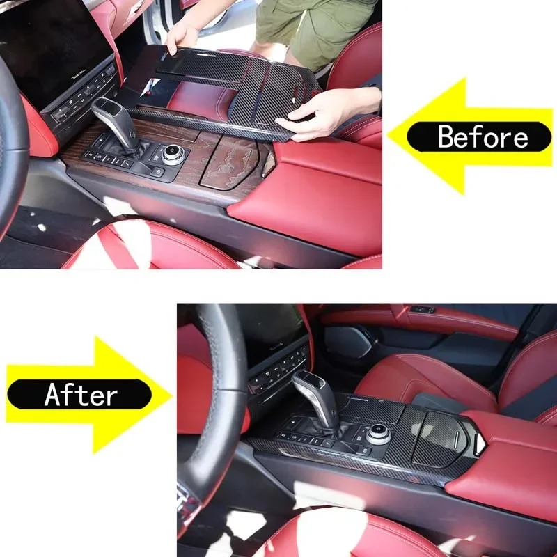 

For Maserati Geberit 2014-2023 Real carbon fiber car center control gear panel cover sticker car interior protection accessories