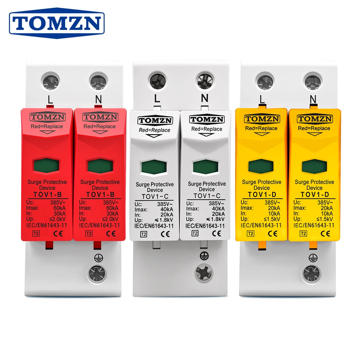TOMZN AC SPD 2P 20KA~40KA 275V House Surge Protector Protection Protective Low-voltage  Arrester Device