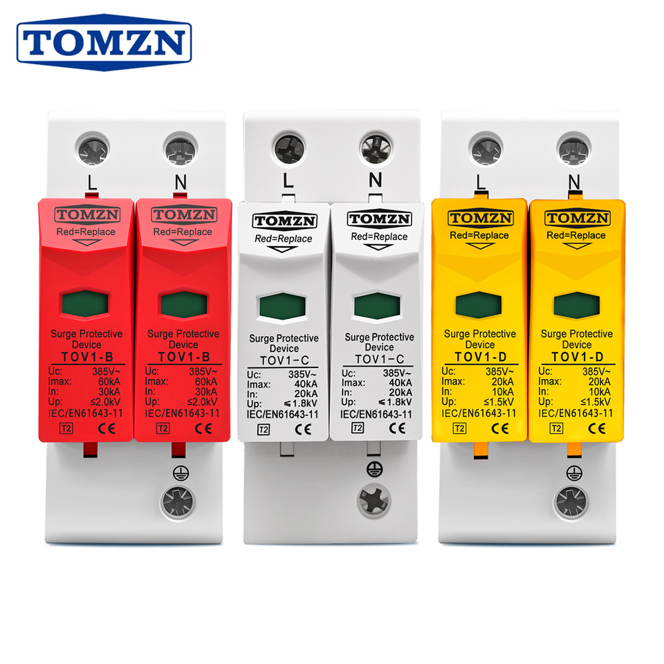  TOMZN AC SPD 1P+N 20KA~40KA C ~385V House Surge Protector Protection Protective Low-voltage  Arrester Device 
