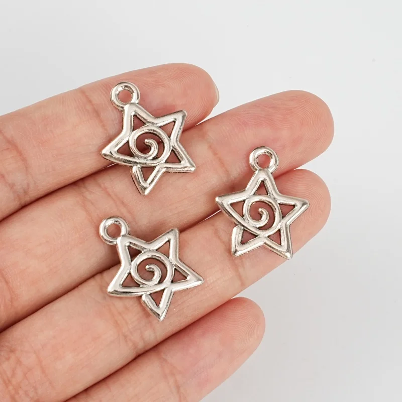 10Pcs Punk silver spiral star pendant DIY jewelry making necklace bracelet earring supplies