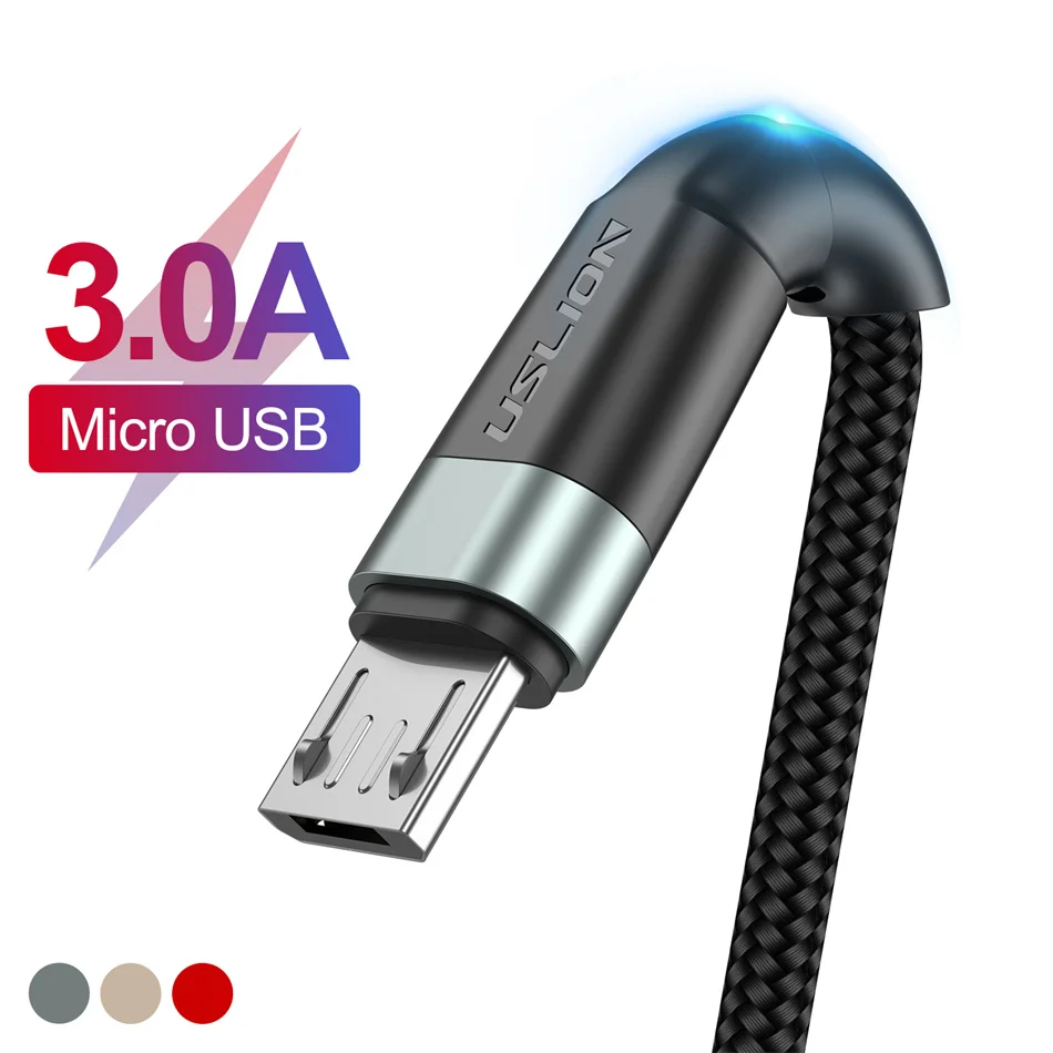 USLION USB Micro Cable 3A Fast Charging Data Cable Cord for Samsung Xiaomi Redmi Note 4 5 Android Microusb Fast Charge 2M 1M