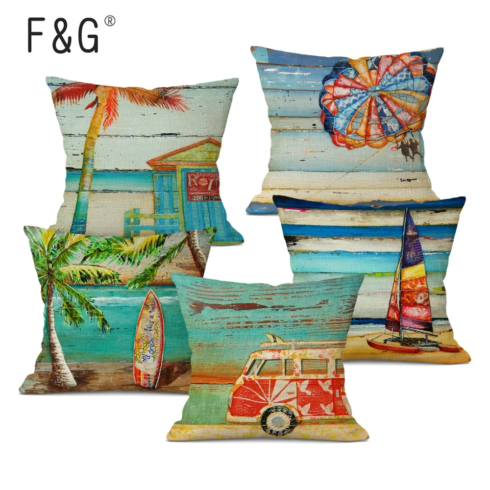 Beach Relax Cushions Cover Holiday Home Decor Linen Pillow Cover  Car Sofa Decorative Throw Pillows 45x45cm Pillowcase