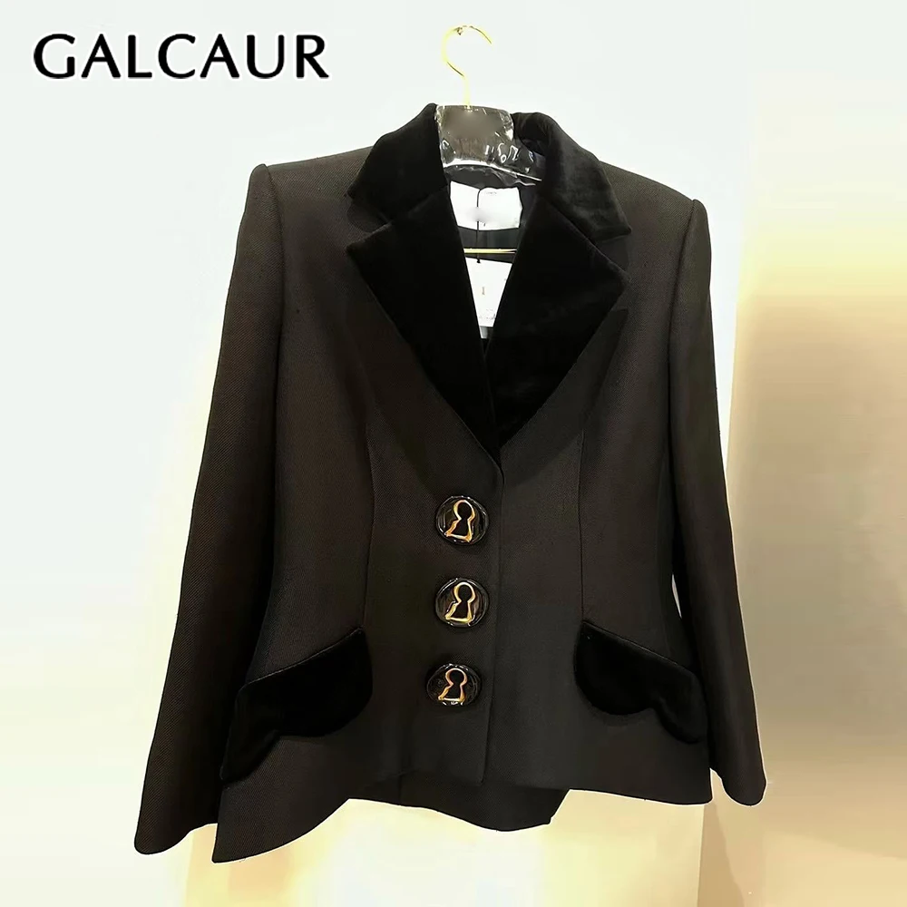 

GALCAUR Black Spliced Button Basics Jacket Female Lapel Long Sleeve Slimming Streetwear Women's Jackets Fashion Autumn Style New