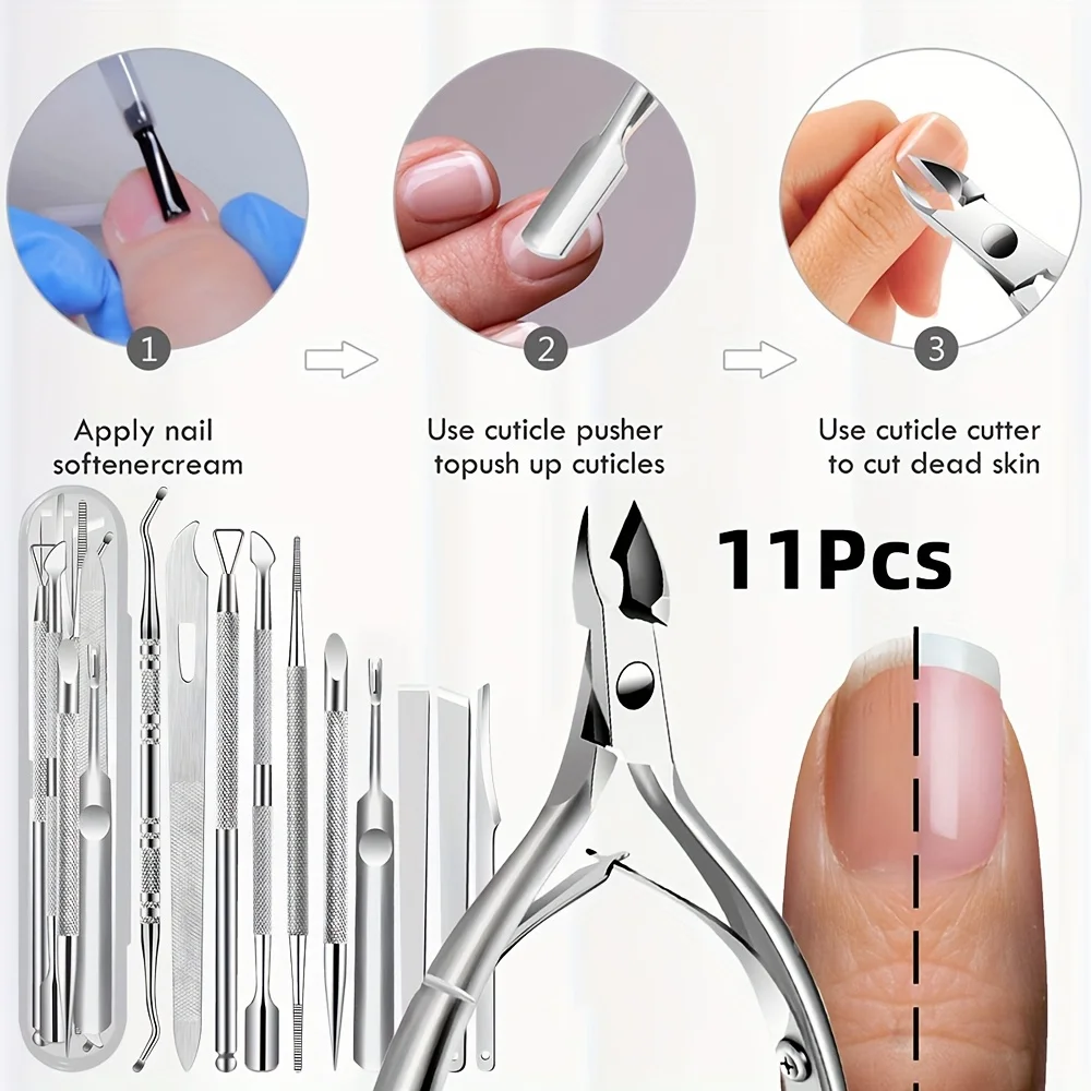 11 قطعة مقص بشرة الفولاذ المقاوم للصدأ-قص بشرة الأظافر-مقص إزالة الضوء الميت البيج مقص المقص أدوات مانيكير الأسرة #5