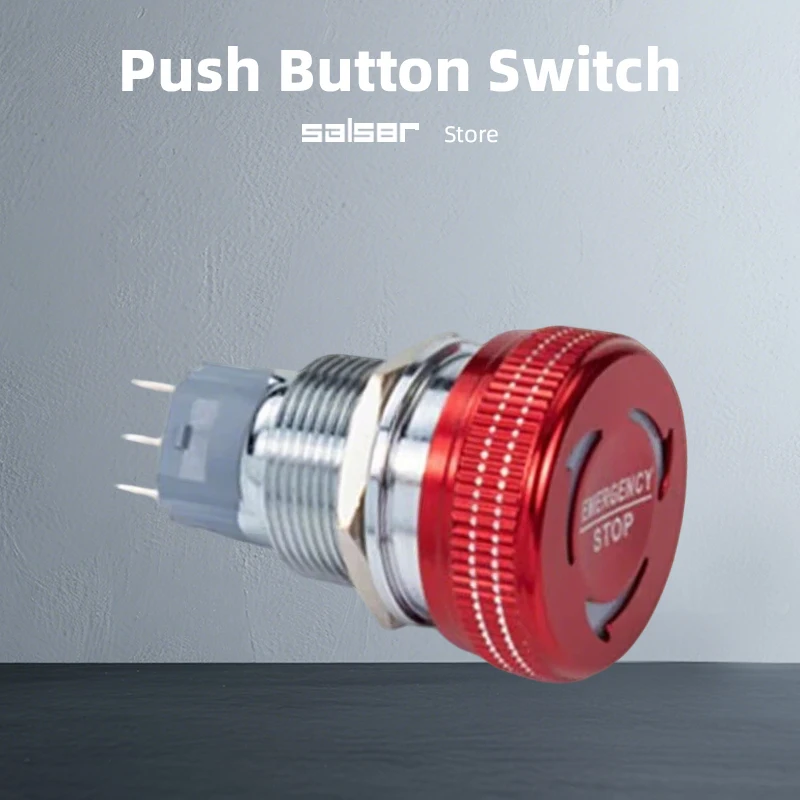 

16/19/22mm Emergency Stop Metal Push Button Switch 1NO1NC Mushroom With LED Light Waterproof Rotary 12V 24V 220V