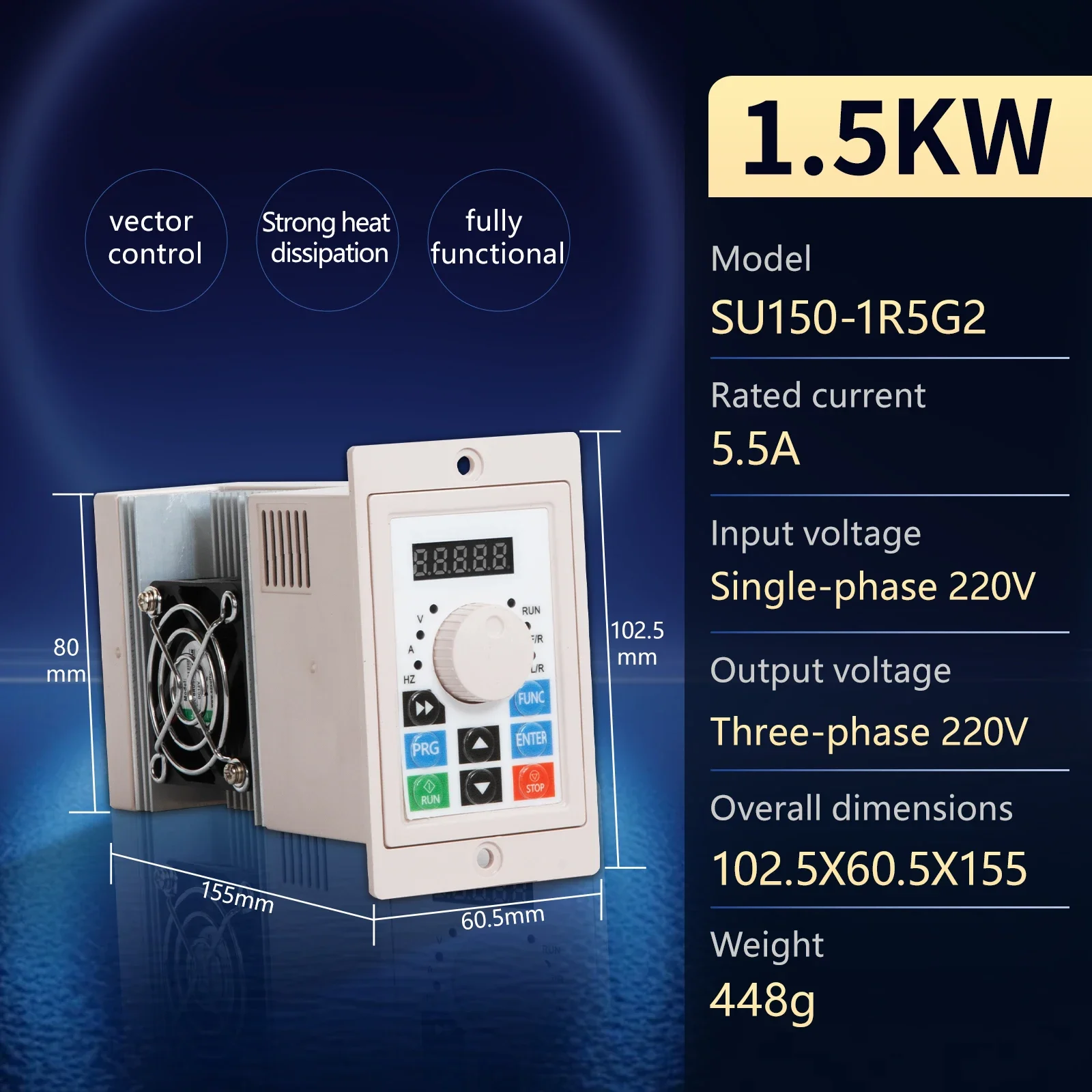 Simple Single-Phase Input 220V Output Three-Phase 220V Fan Water Pump Motor Variable Frequency Speed Regulation 1.1KW 1.5KW