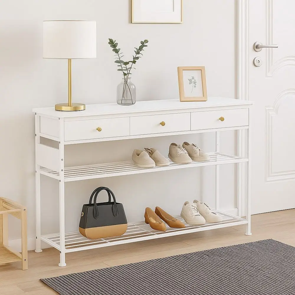 Console Tables Narrow Entryway Table With 3 Drawers, Led Sofa Tables For Living Room, Console Tables With Outlets, Couch Table