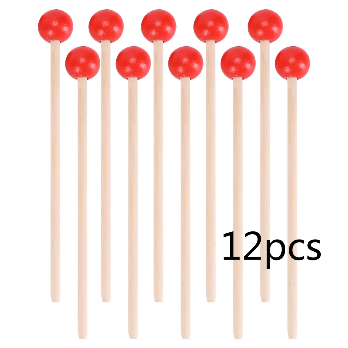 12pcs Wooden Drumsticks Durable Mallet Percussion Accessory with Wood Handle Instrument Supply for Kids Children Toddler (Red)