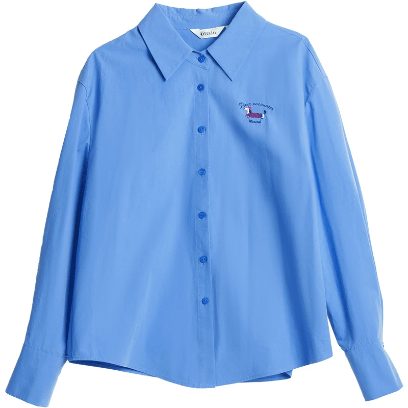 OLrain Women's 100% Cotton Blue Versatile Long Sleeve Shirt Autumn 2025 Office Commuter Elegant Casual Top O57QC95950