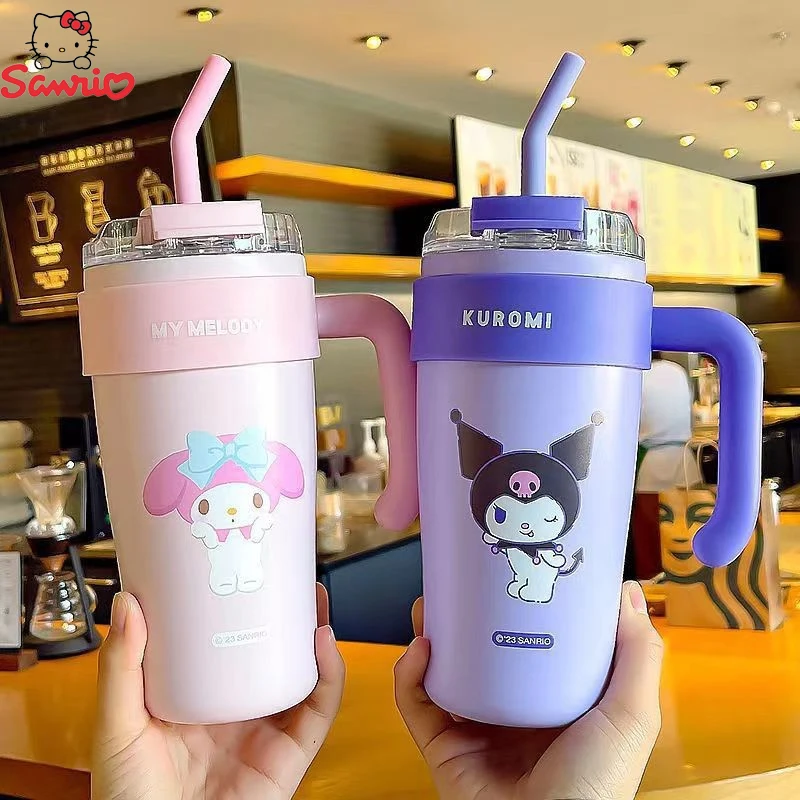 

Sanrio Kuromi Cinnamoroll Water Cup My Melody Pochacco Kawaii Thermos Cup Large Capacity with Straw and Handle Girls Cup Gifts