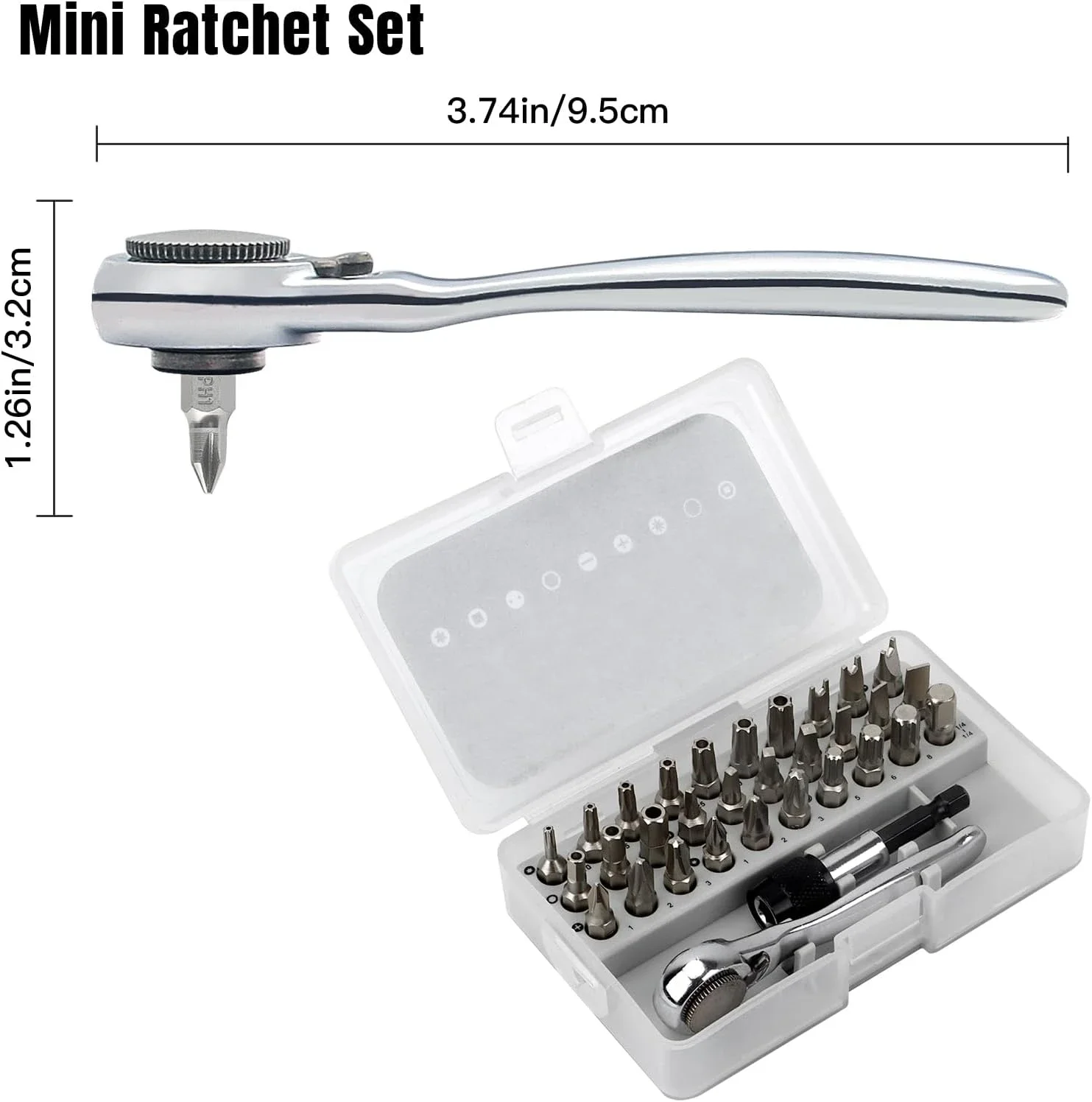 28/32 in 1 Mini Ratchet Wrench Set with Right Angle Offset 1/4