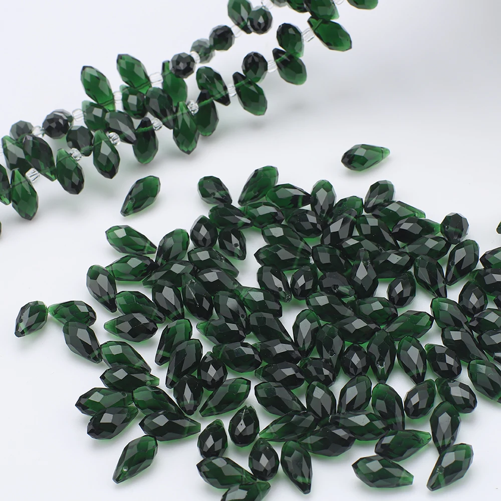 95 pièces/lot 6x12mm trou latéral vert goutte d'eau cristal verre perles en vrac forme de poire bijoux à bricoler soi-même faisant des Bracelets colliers boucles d'oreilles