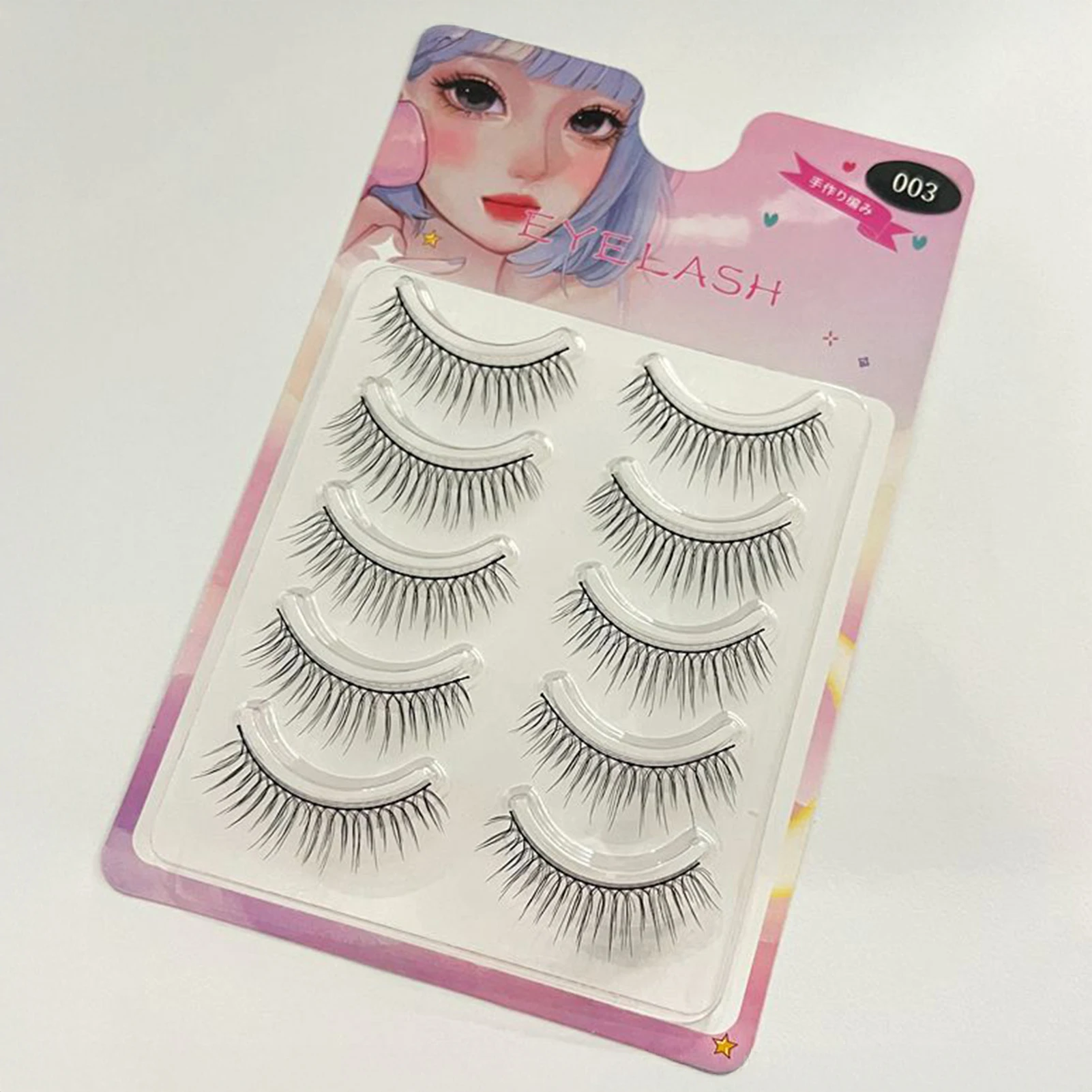 Korean Style False Eyelashes full strips 5 Pairs Natural Naked Makeup Look Thick Curly Lashes for All Eye Types