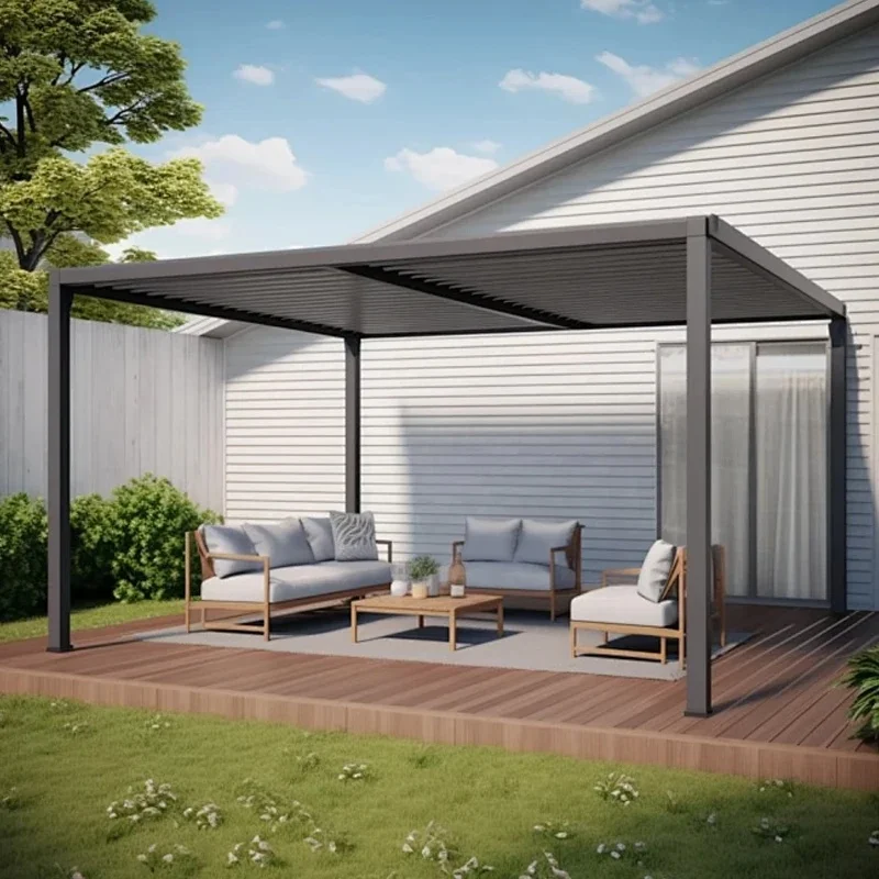 Heavy-duty Motorized Aluminum Outdoor Pergola Stackable Retractable Roof Suitable Balconies Gardens Carports All-weather Use