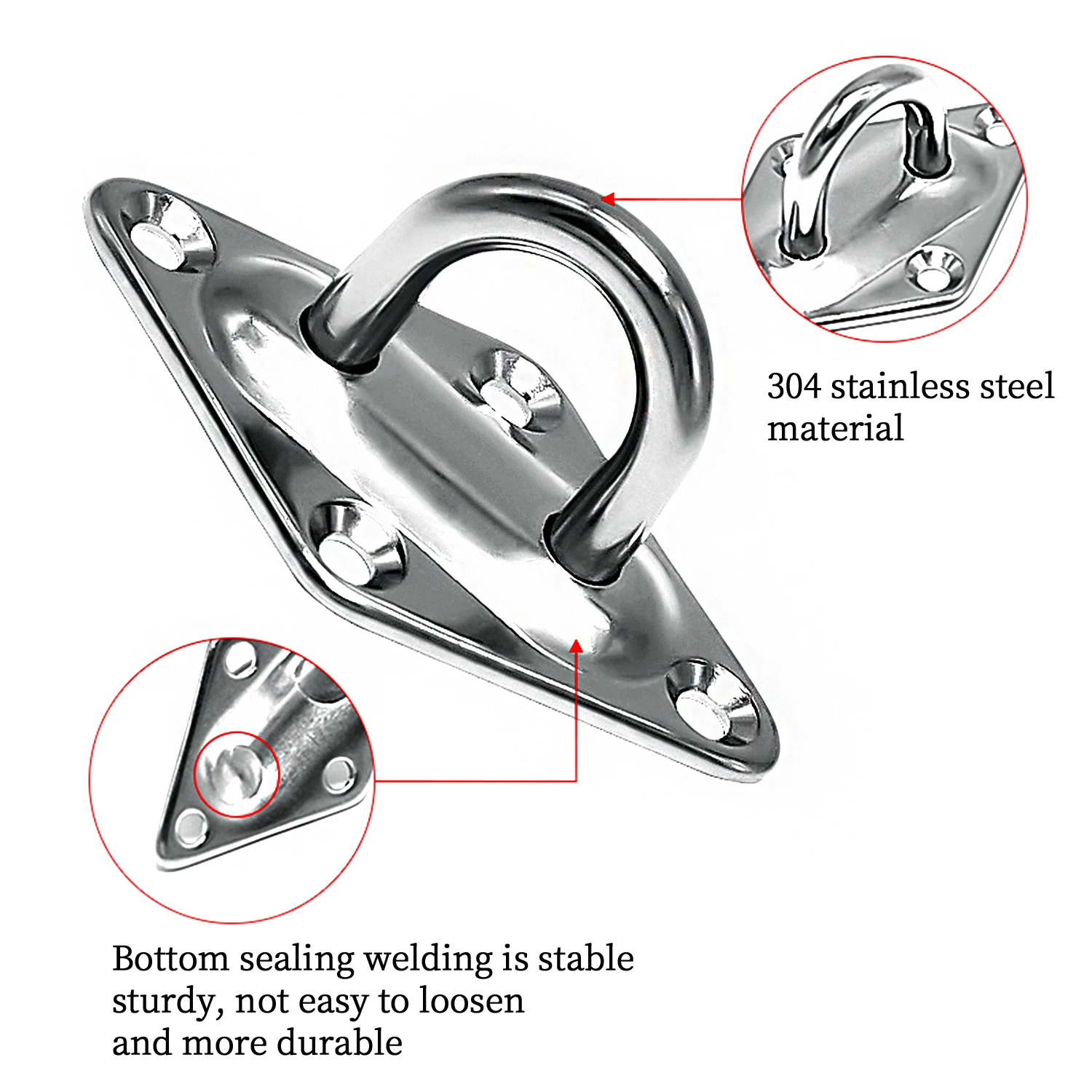 1/3/5pcs Heavy Hook Eye Plate Diamond Shape Stainless Steel Ceiling Wall Mount Hanger Ring Yoga Swings Hammocks Marine Rigging