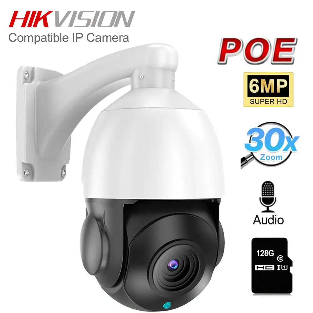 POE PTZ IP Camera 6MP Super HD  Pan/Tilt 30x Zoom Speed Dome Camera H265 Hikvision Compatible Onvif 48V POE NVR / Two Way Audio