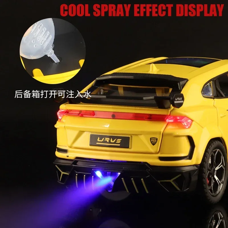 1:24 URUS Bison SUV Coupe Spray coche en miniatura de aleación sonido y luz simulación decoración de coche colección juguete para regalo infantil