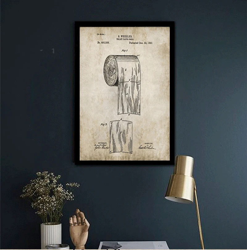 الحمام براءات الاختراع خمر يطبع ، لفة المرحاض ، صهريج ، تصميم المختبرات ، لو قماش اللوحة مخططات ديكور فني جدران المنزل